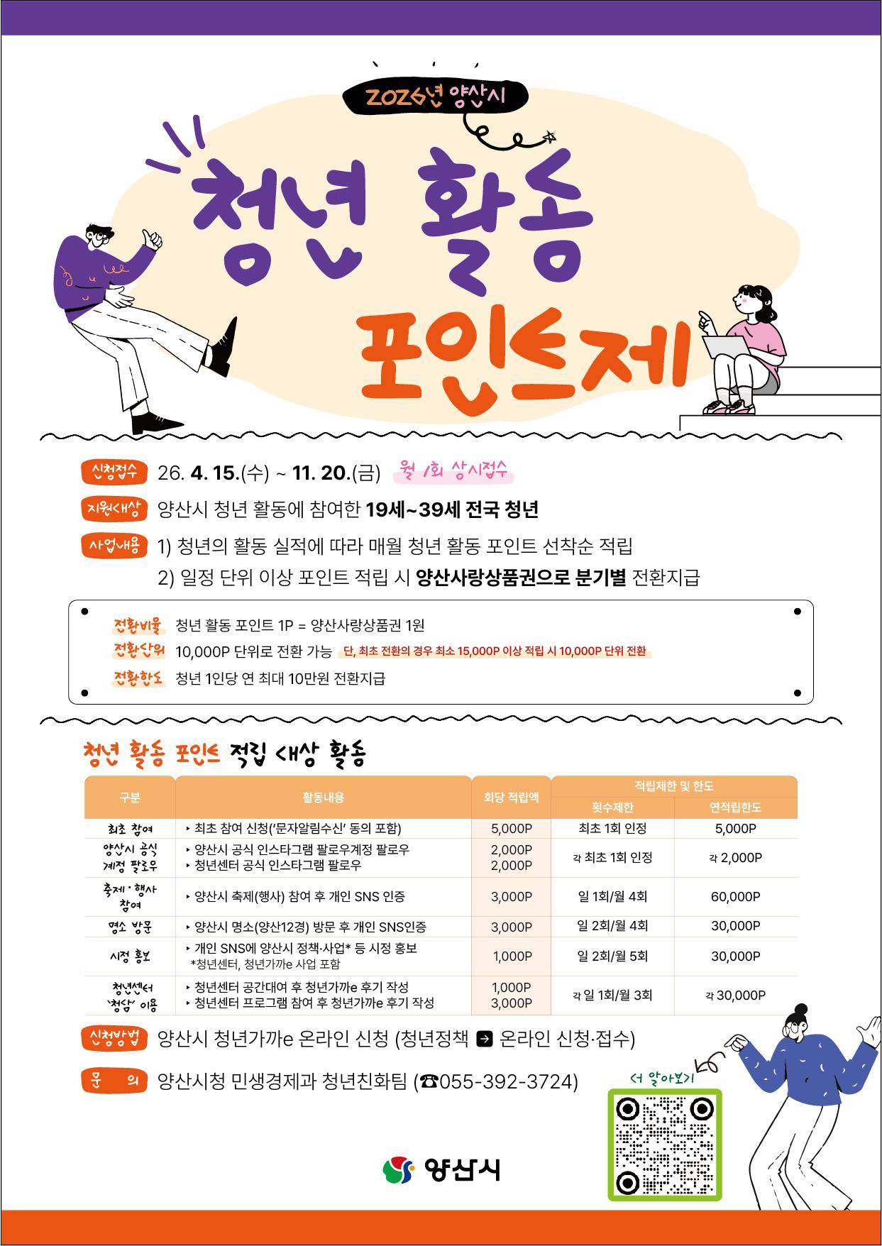 2026년 청년 활동 포인트제 시행을 홍보하기 위한 웹포스터